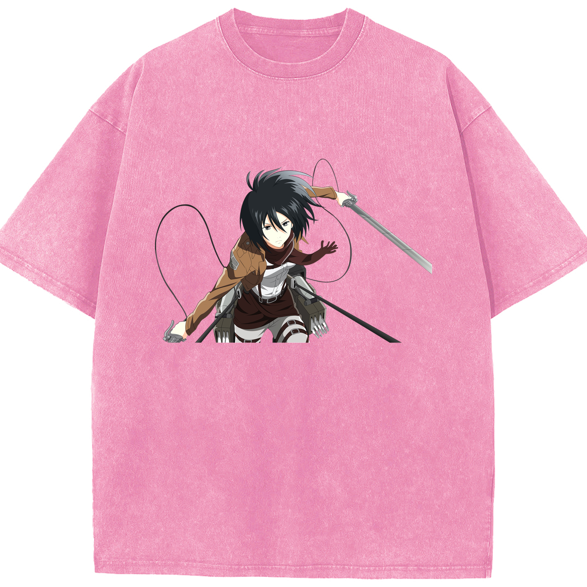 （画像用） 進撃の巨人 ミカサ·アッカーマン Attack on Titan Mikasa Ackerman 綿100% ヴィンテージ風 半袖Tシャツ（フロントプリント）
